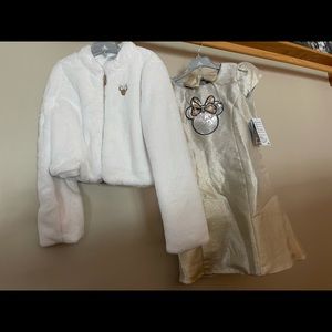 Disney Store Minnie Mouse Fur Jacket and Gold Fancy Dress. Perfect for WDE 50th!